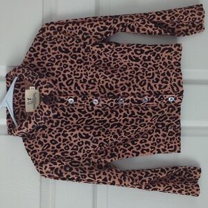 Penelope Gazin Fashion Balrand Company Leopard Print Long Sleeve Top-XS